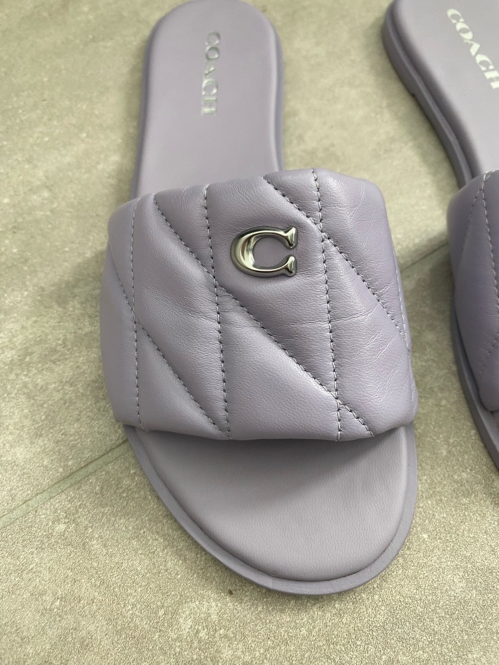COACH Women's Holly Quilted Puffy "C" Slide Flat Sandals Purple 9 - Picture 3 of 6